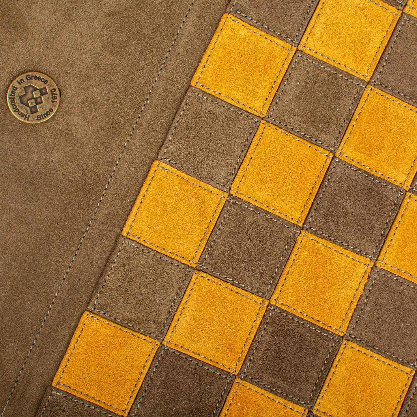 Premium Handcrafted Khaki Brown Suede Roll-Up Chess Set with Metal Chessmen