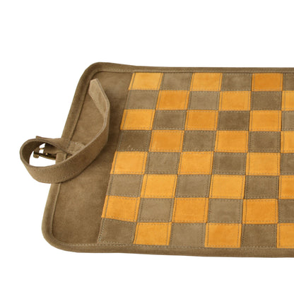 Premium Handcrafted Khaki Brown Suede Roll-Up Chess Set with Metal Chessmen