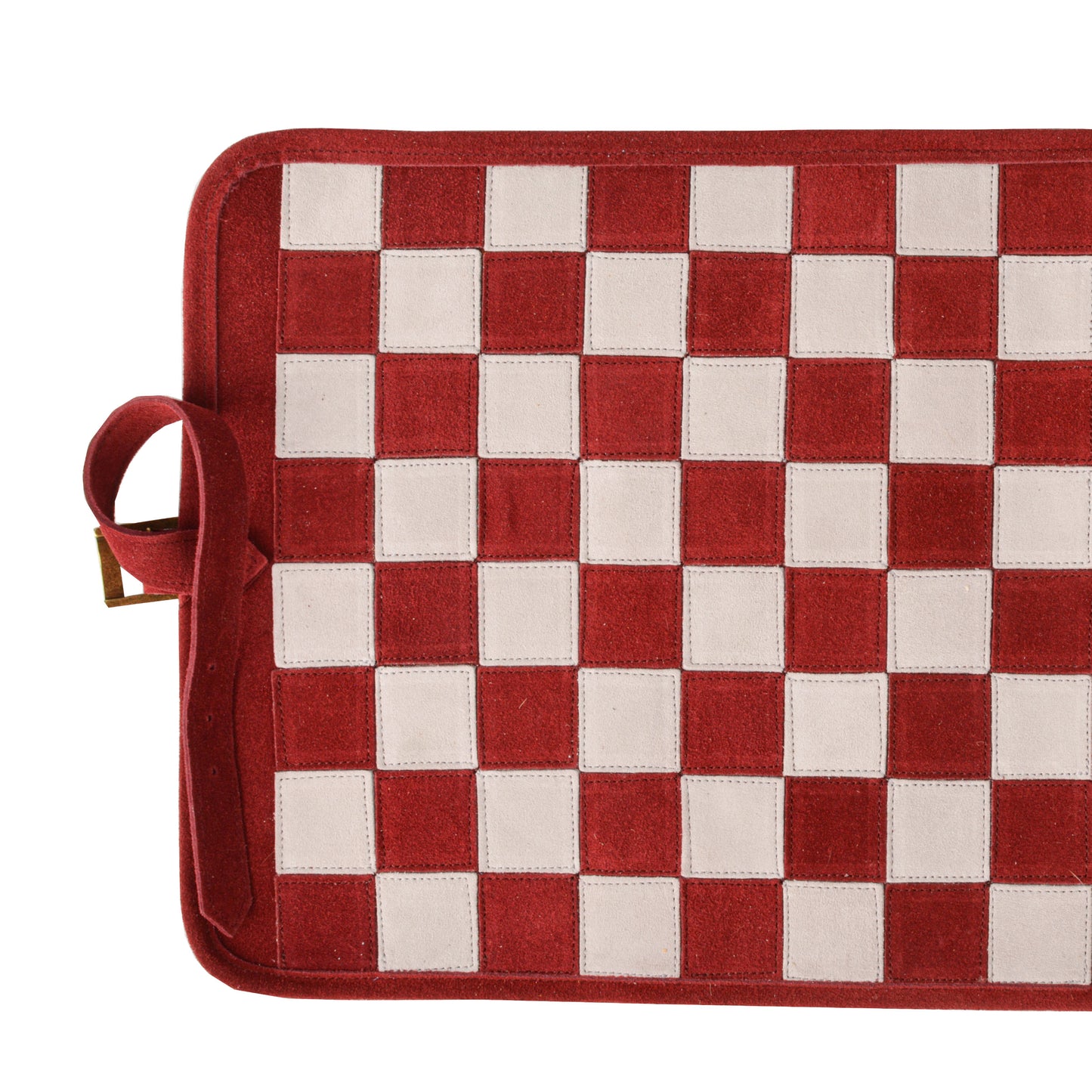 Premium Handcrafted Burgundy Red Suede Roll-Up Chess Set with Metal Chessmen
