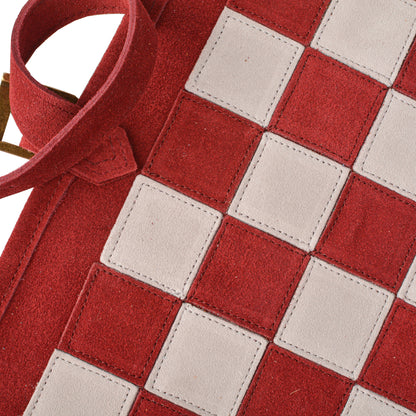 Premium Handcrafted Burgundy Red Suede Roll-Up Chess Set with Metal Chessmen