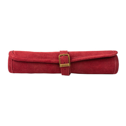 Premium Handcrafted Burgundy Red Suede Roll-Up Chess Set with Metal Chessmen