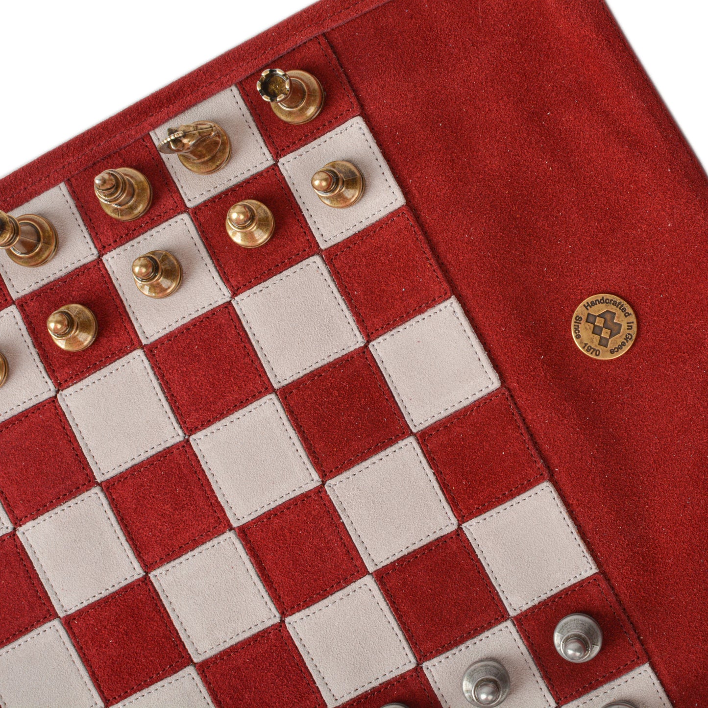 Premium Handcrafted Burgundy Red Suede Roll-Up Chess Set with Metal Chessmen