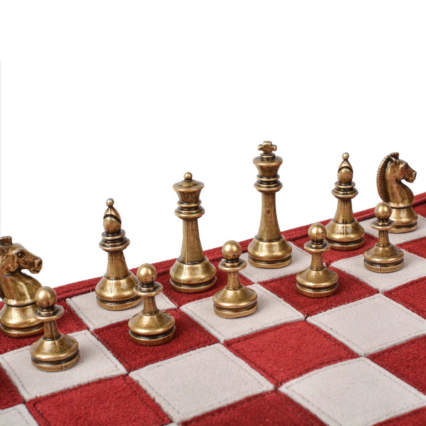 Premium Handcrafted Burgundy Red Suede Roll-Up Chess Set with Metal Chessmen