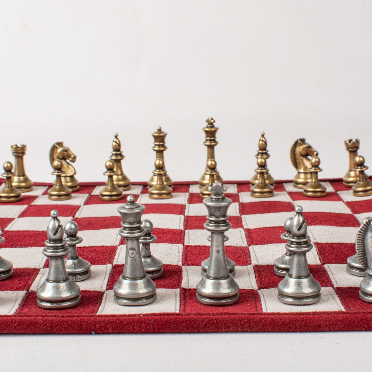 Premium Handcrafted Burgundy Red Suede Roll-Up Chess Set with Metal Chessmen