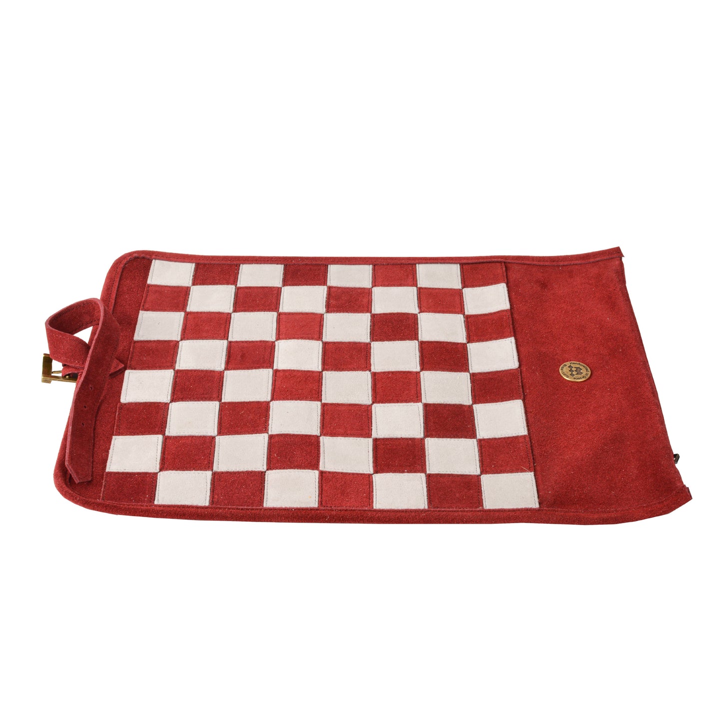 Premium Handcrafted Burgundy Red Suede Roll-Up Chess Set with Metal Chessmen