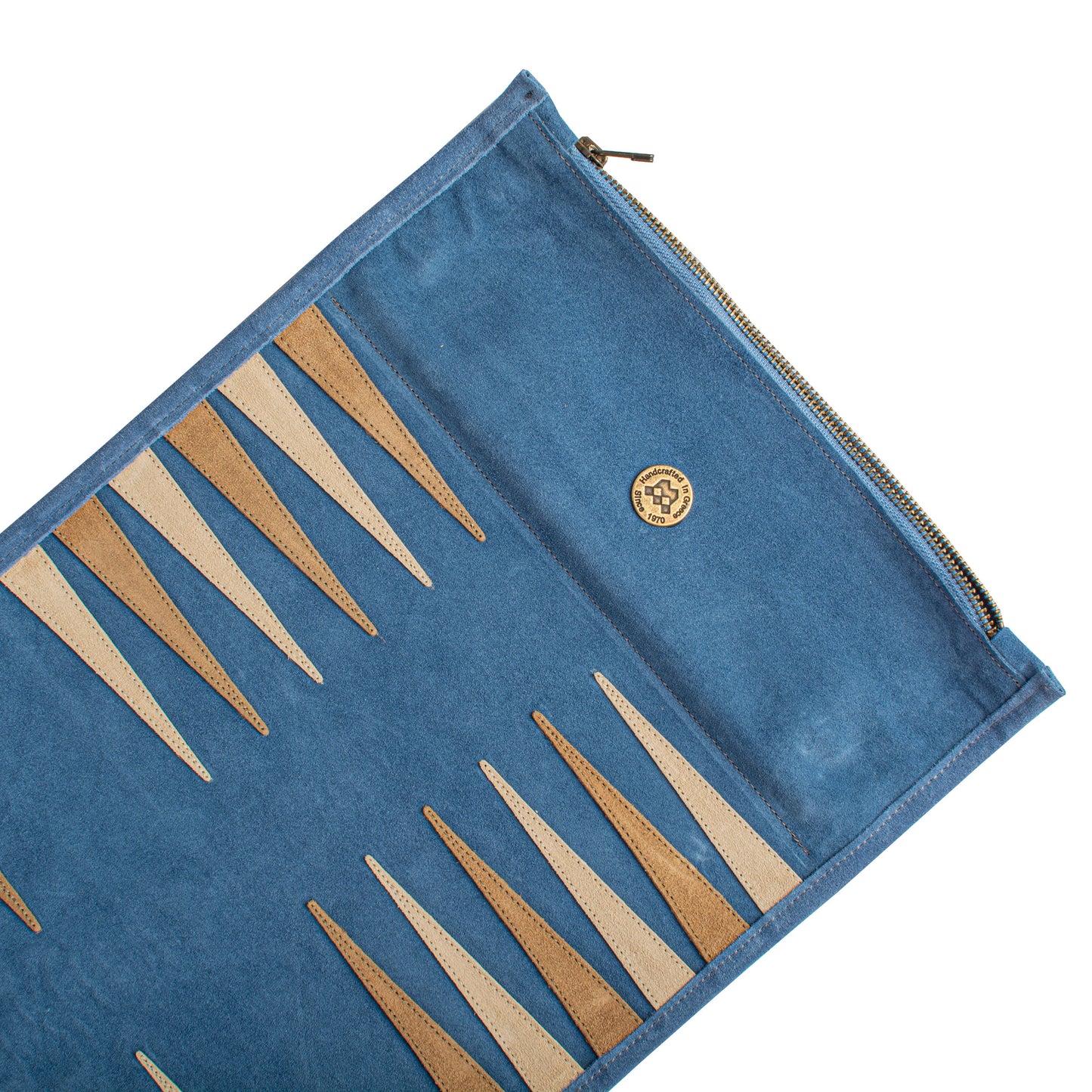 Premium Handcrafted RAF Blue Suede Roll-Up Backgammon Set