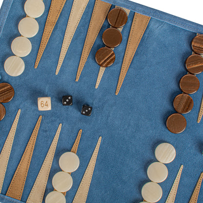 Premium Handcrafted RAF Blue Suede Roll-Up Backgammon Set