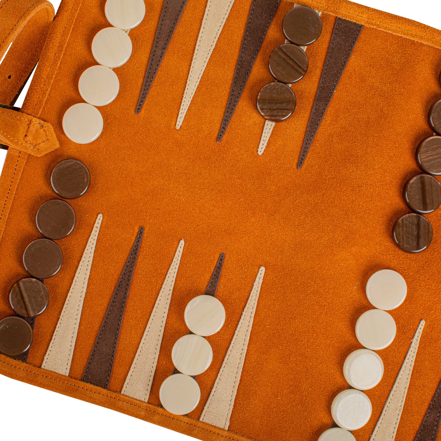 Premium Handcrafted Cinnamon Brown Suede Roll-Up Backgammon Set