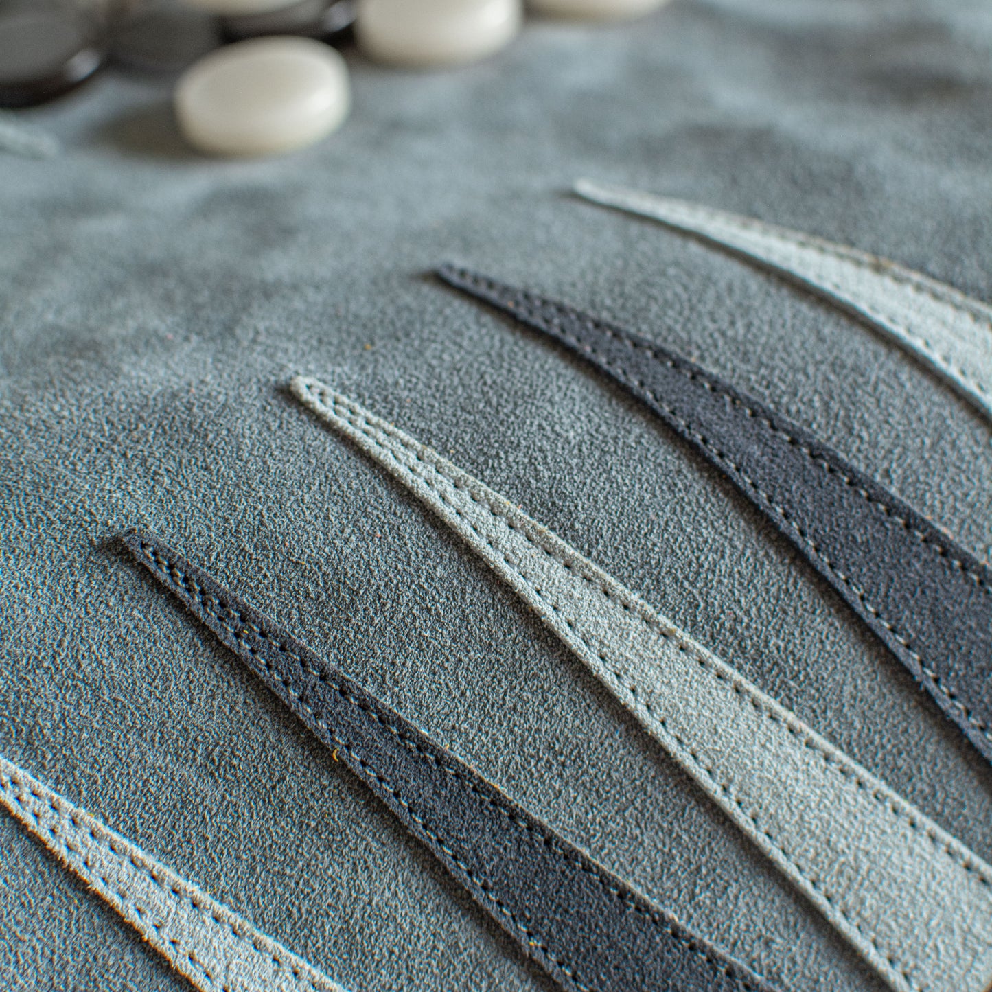 Premium Handcrafted Grey Suede Roll-Up Backgammon Set
