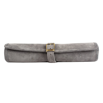 Premium Handcrafted Grey Suede Roll-Up Backgammon Set