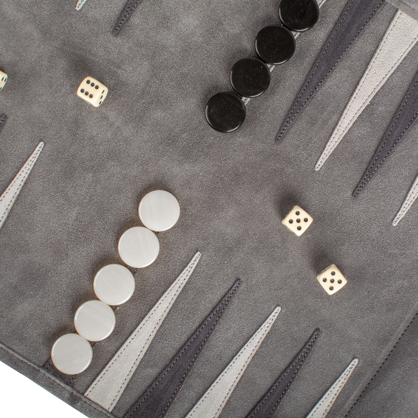Premium Handcrafted Grey Suede Roll-Up Backgammon Set