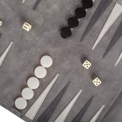 Premium Handcrafted Grey Suede Roll-Up Backgammon Set