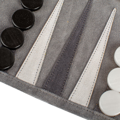 Premium Handcrafted Grey Suede Roll-Up Backgammon Set