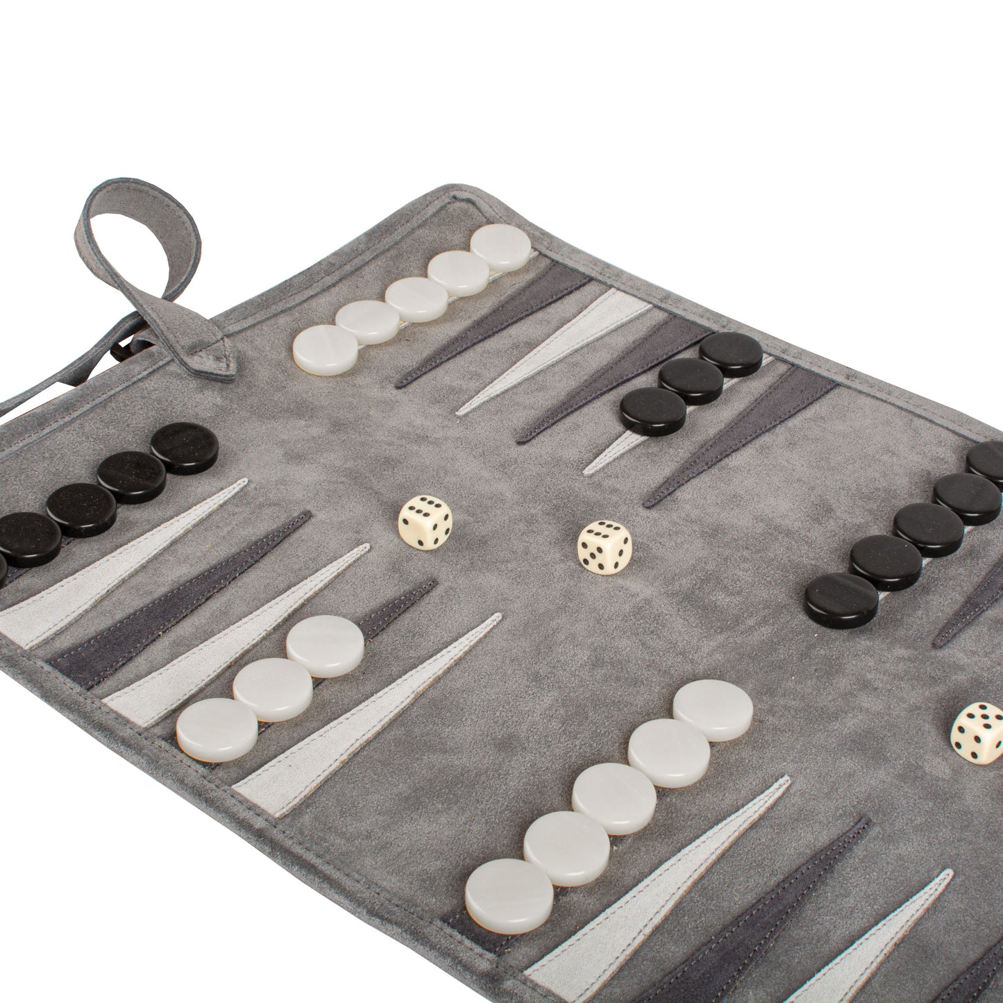 Premium Handcrafted Grey Suede Roll-Up Backgammon Set