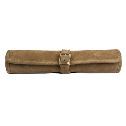 Premium Handcrafted Khaki Brown Suede Roll-Up Backgammon Set