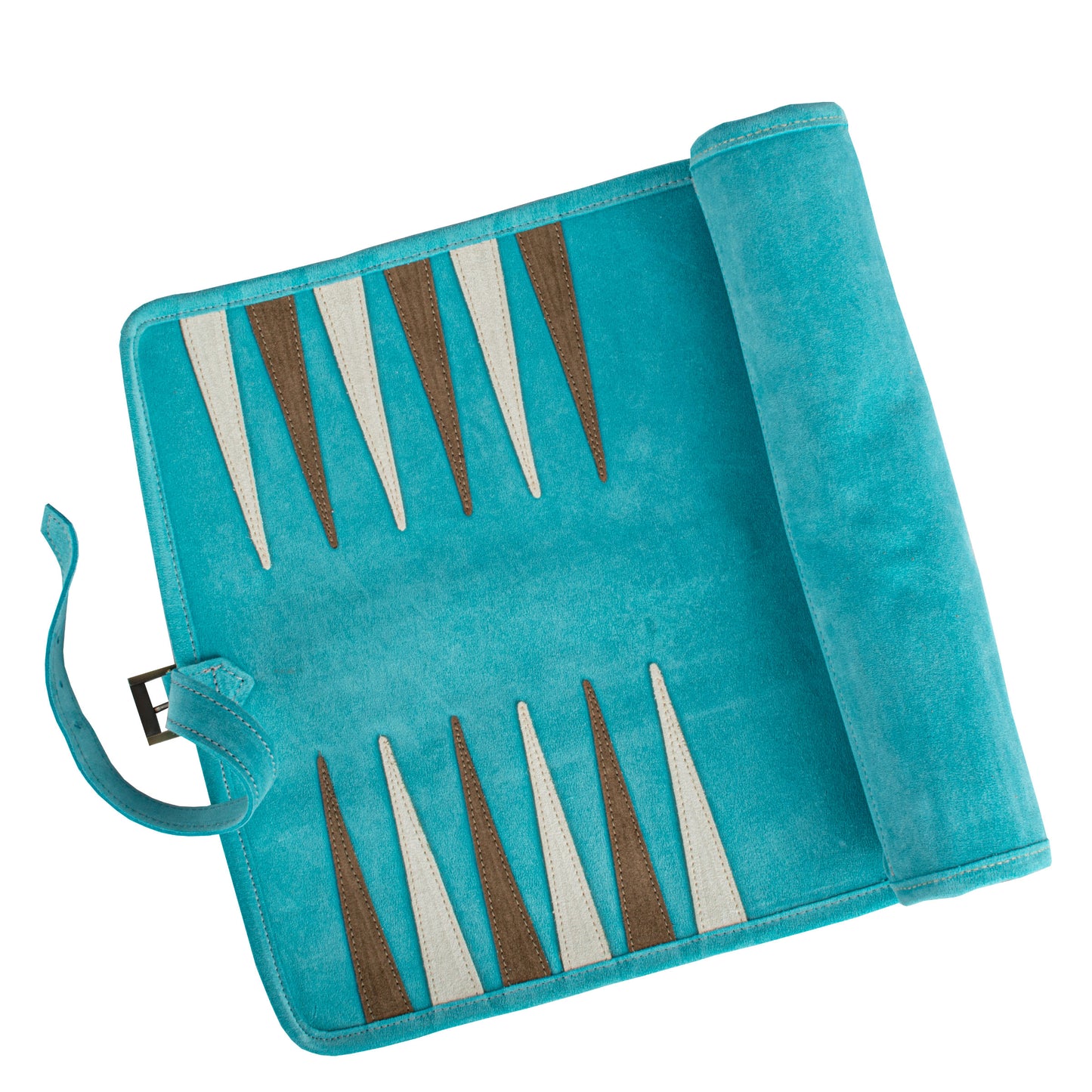 Premium Handcrafted Turquoise Suede Roll-Up Backgammon Set
