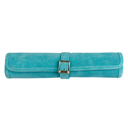 Premium Handcrafted Turquoise Suede Roll-Up Backgammon Set
