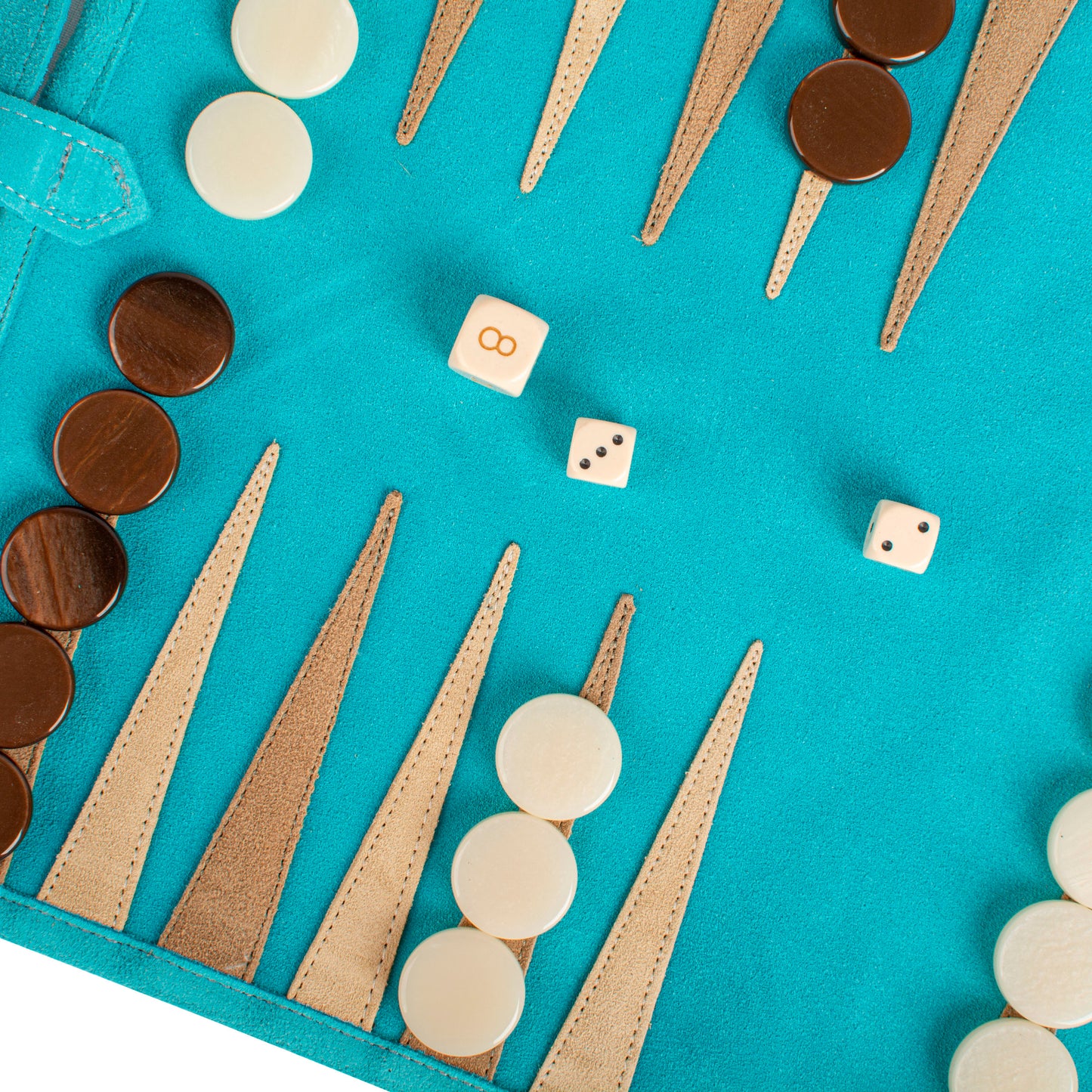 Premium Handcrafted Turquoise Suede Roll-Up Backgammon Set