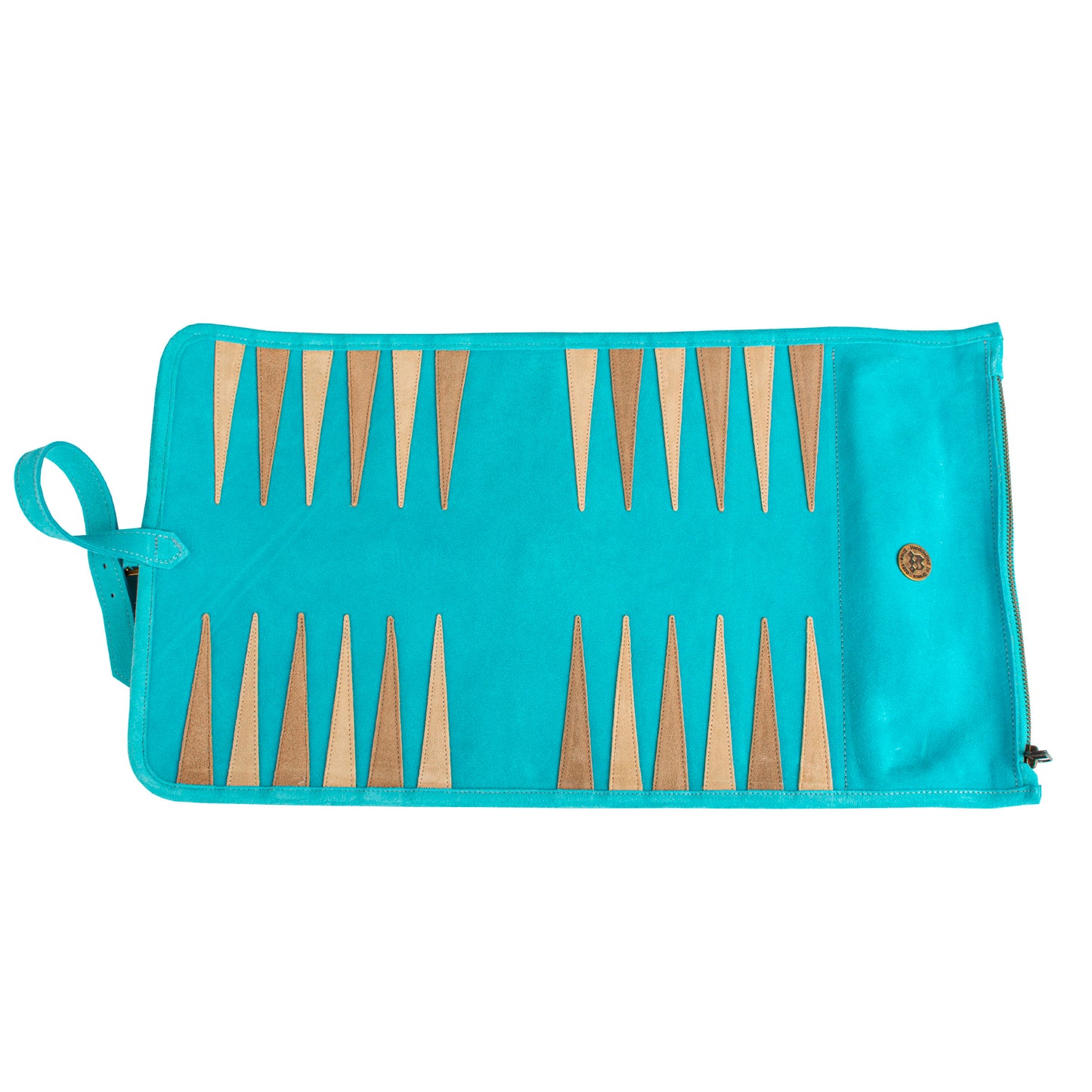 Premium Handcrafted Turquoise Suede Roll-Up Backgammon Set