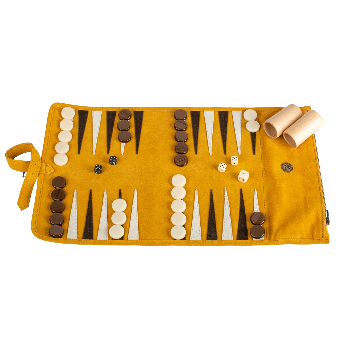 Premium Handcrafted Warm Yellow Suede Roll-Up Backgammon Set