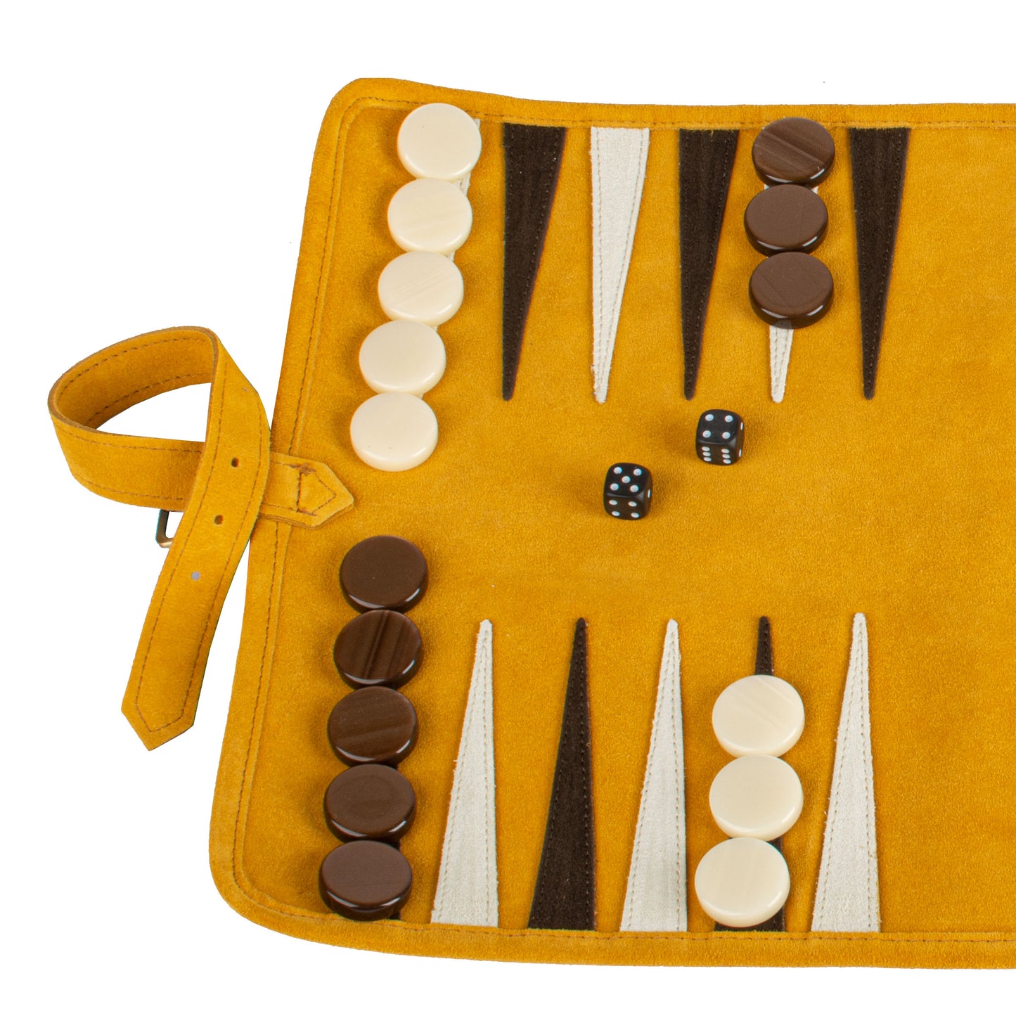 Premium Handcrafted Warm Yellow Suede Roll-Up Backgammon Set