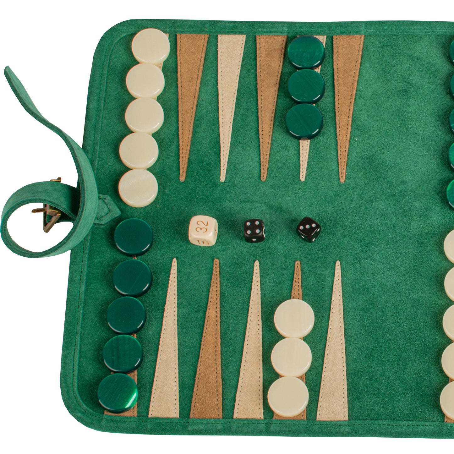 Premium Handcrafted Forest Green Suede Roll-Up Backgammon Set