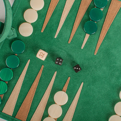 Premium Handcrafted Forest Green Suede Roll-Up Backgammon Set