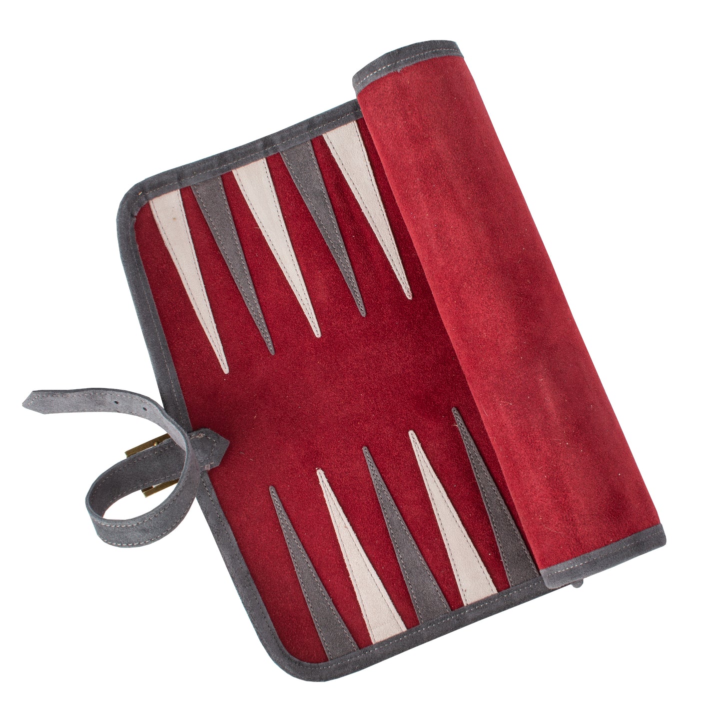 Premium Handcrafted Burgundy Red Suede Roll-Up Backgammon Set