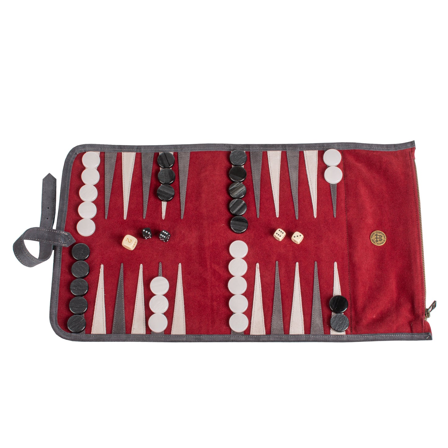 Premium Handcrafted Burgundy Red Suede Roll-Up Backgammon Set