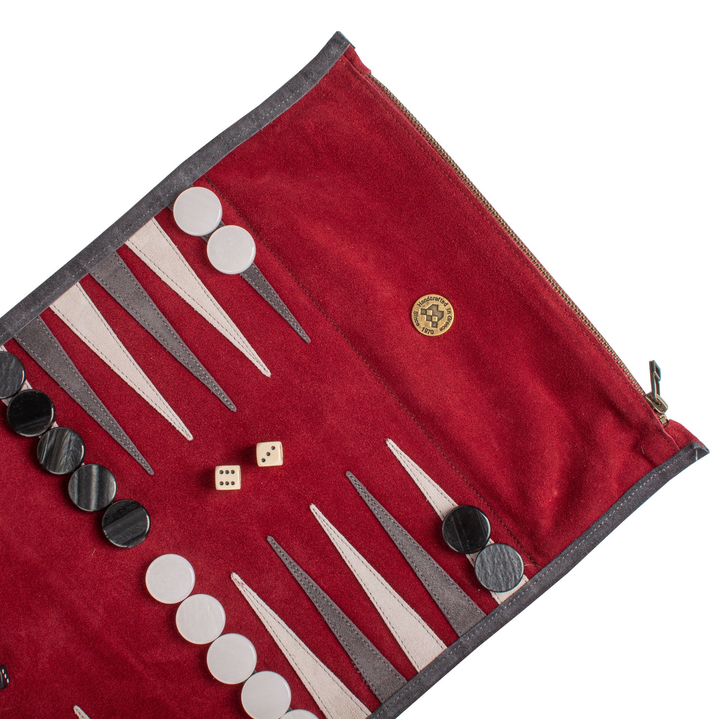Premium Handcrafted Burgundy Red Suede Roll-Up Backgammon Set
