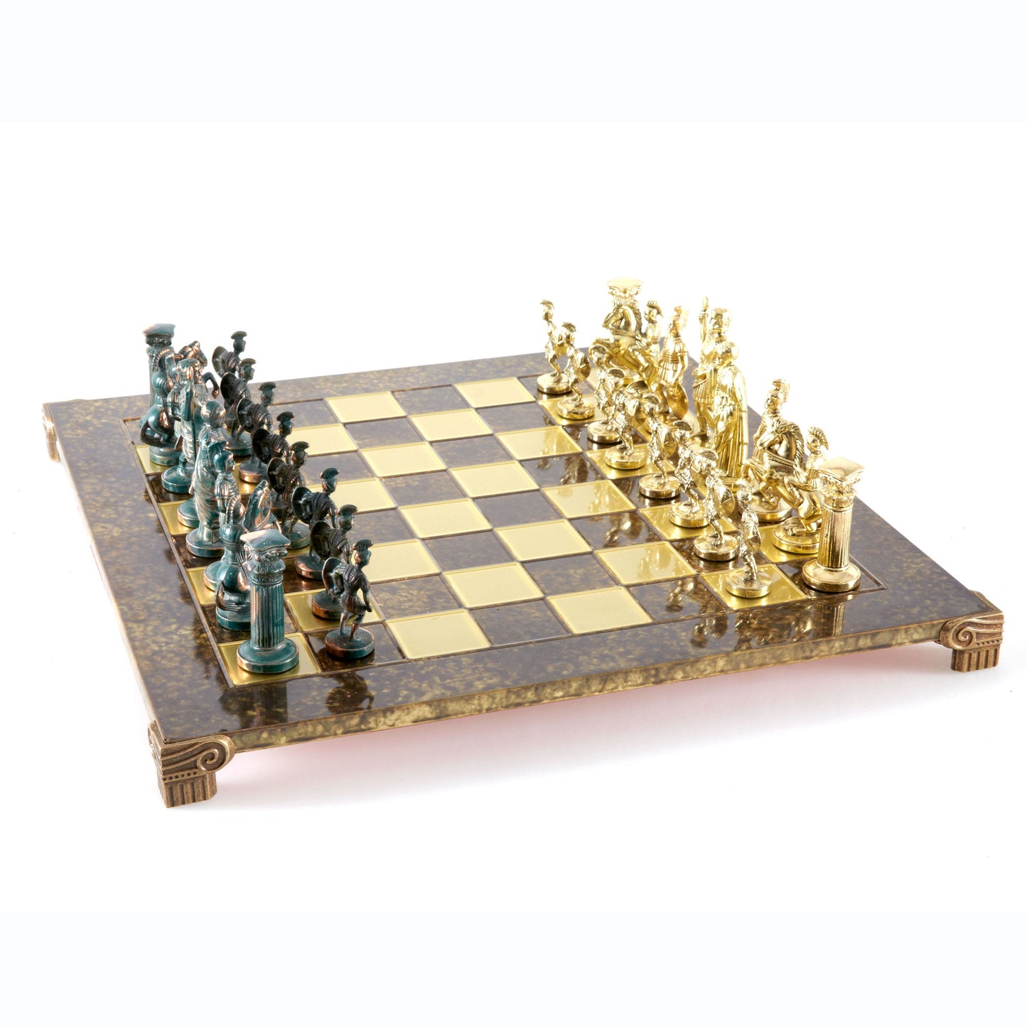 GREEK ROMAN PERIOD CHESS SET with gold/green chessmen and bronze chessboard 44 x 44cm (Large) - Premium Chess from MANOPOULOS Chess & Backgammon - Just €275! Shop now at MANOPOULOS Chess & Backgammon