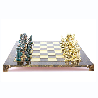 GREEK ROMAN PERIOD CHESS SET with gold/green chessmen and bronze chessboard 44 x 44cm (Large) - Premium Chess from MANOPOULOS Chess & Backgammon - Just €275! Shop now at MANOPOULOS Chess & Backgammon