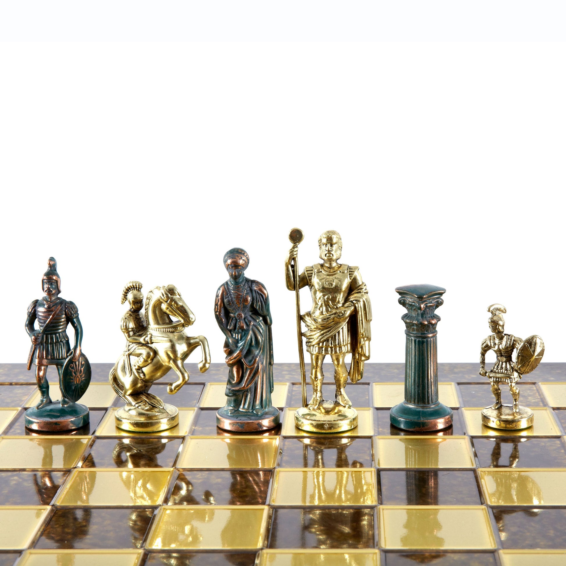 GREEK ROMAN PERIOD CHESS SET with gold/green chessmen and bronze chessboard 44 x 44cm (Large) - Premium Chess from MANOPOULOS Chess & Backgammon - Just €275! Shop now at MANOPOULOS Chess & Backgammon