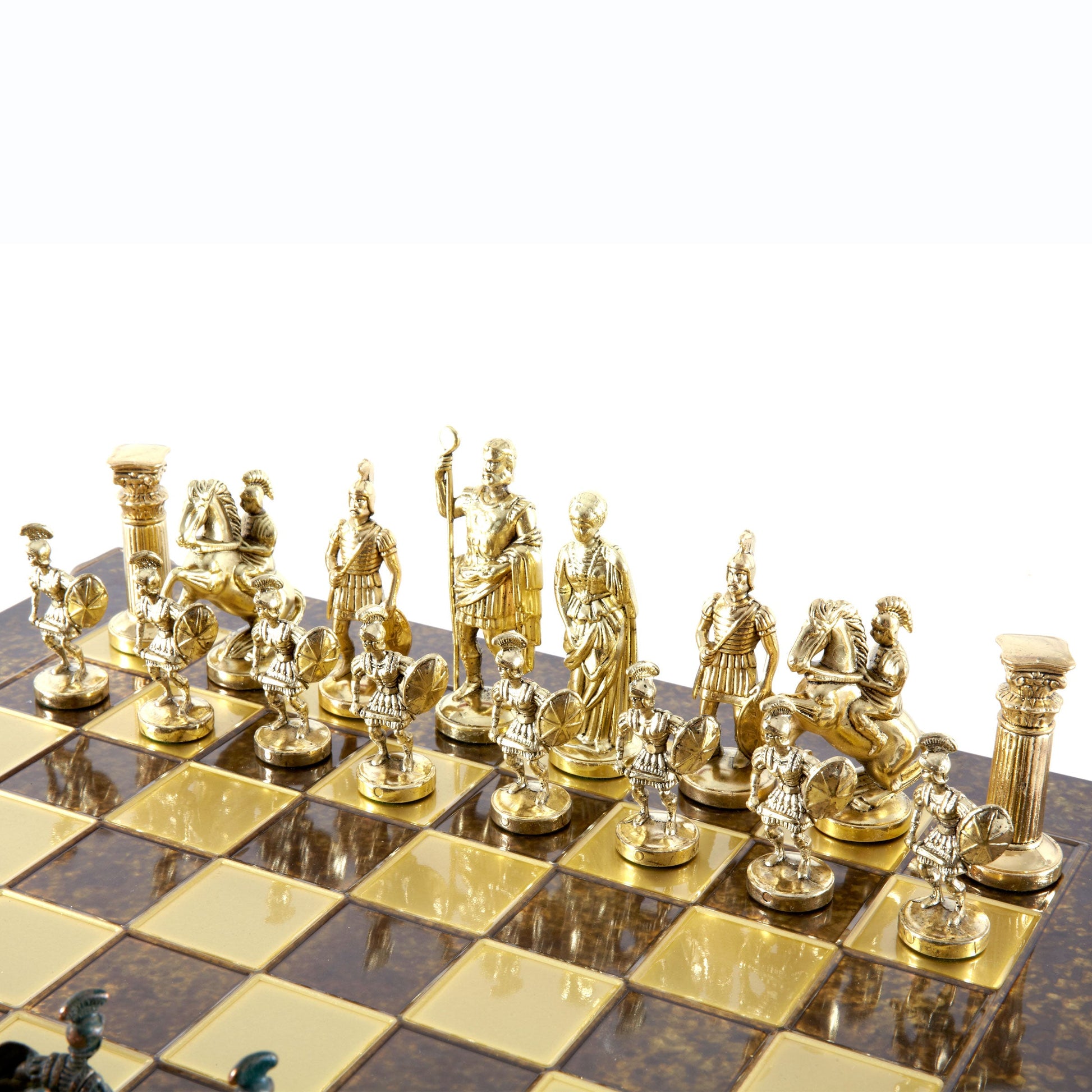 GREEK ROMAN PERIOD CHESS SET with gold/green chessmen and bronze chessboard 44 x 44cm (Large) - Premium Chess from MANOPOULOS Chess & Backgammon - Just €275! Shop now at MANOPOULOS Chess & Backgammon