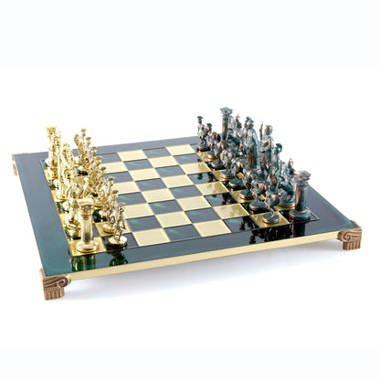 GREEK ROMAN PERIOD CHESS SET with gold/green chessmen and bronze chessboard 44 x 44cm (Large) - Premium Chess from MANOPOULOS Chess & Backgammon - Just €275! Shop now at MANOPOULOS Chess & Backgammon