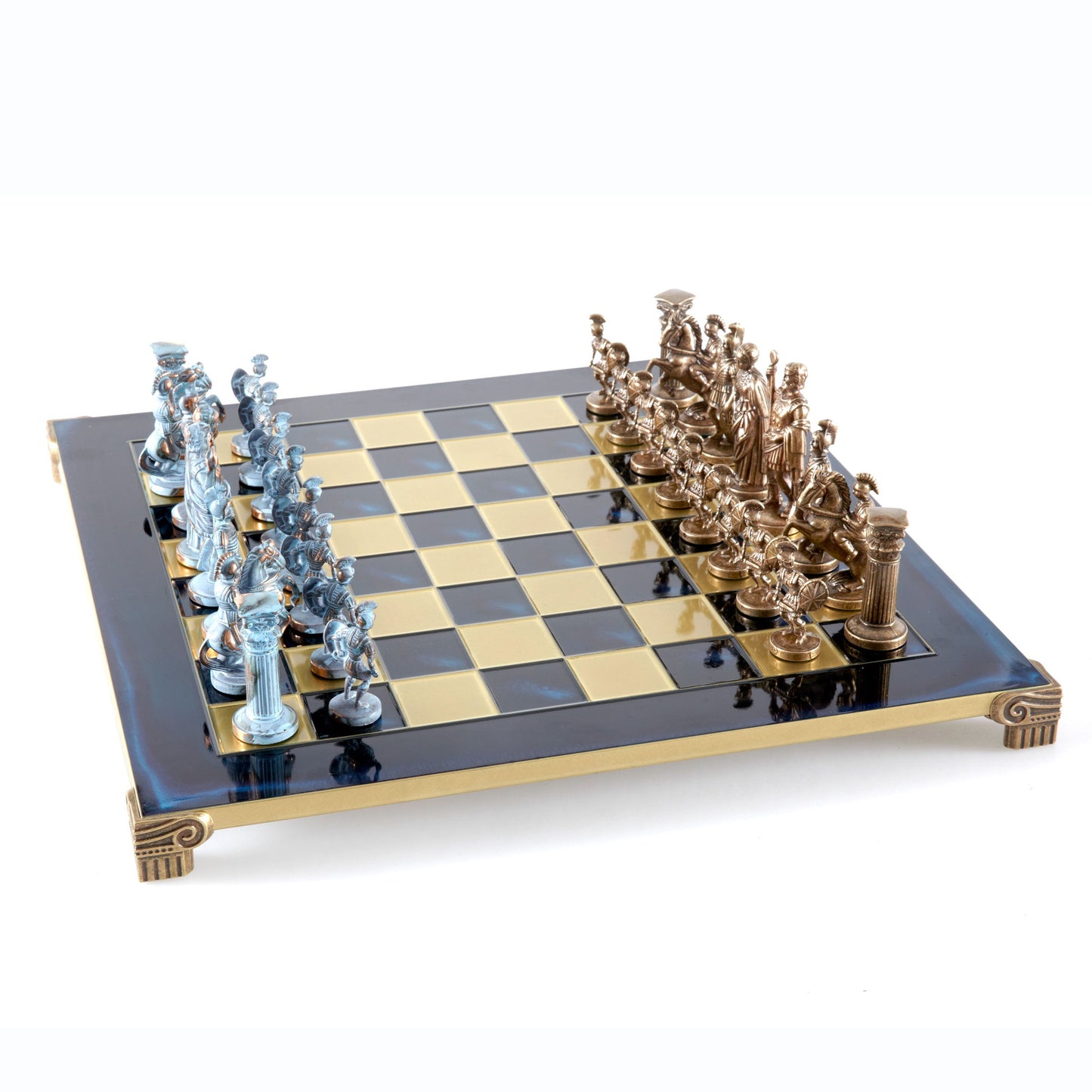 GREEK ROMAN PERIOD CHESS SET with blue/brown chessmen and bronze chessboard 44 x 44cm (Large) - Premium Chess from MANOPOULOS Chess & Backgammon - Just €275! Shop now at MANOPOULOS Chess & Backgammon