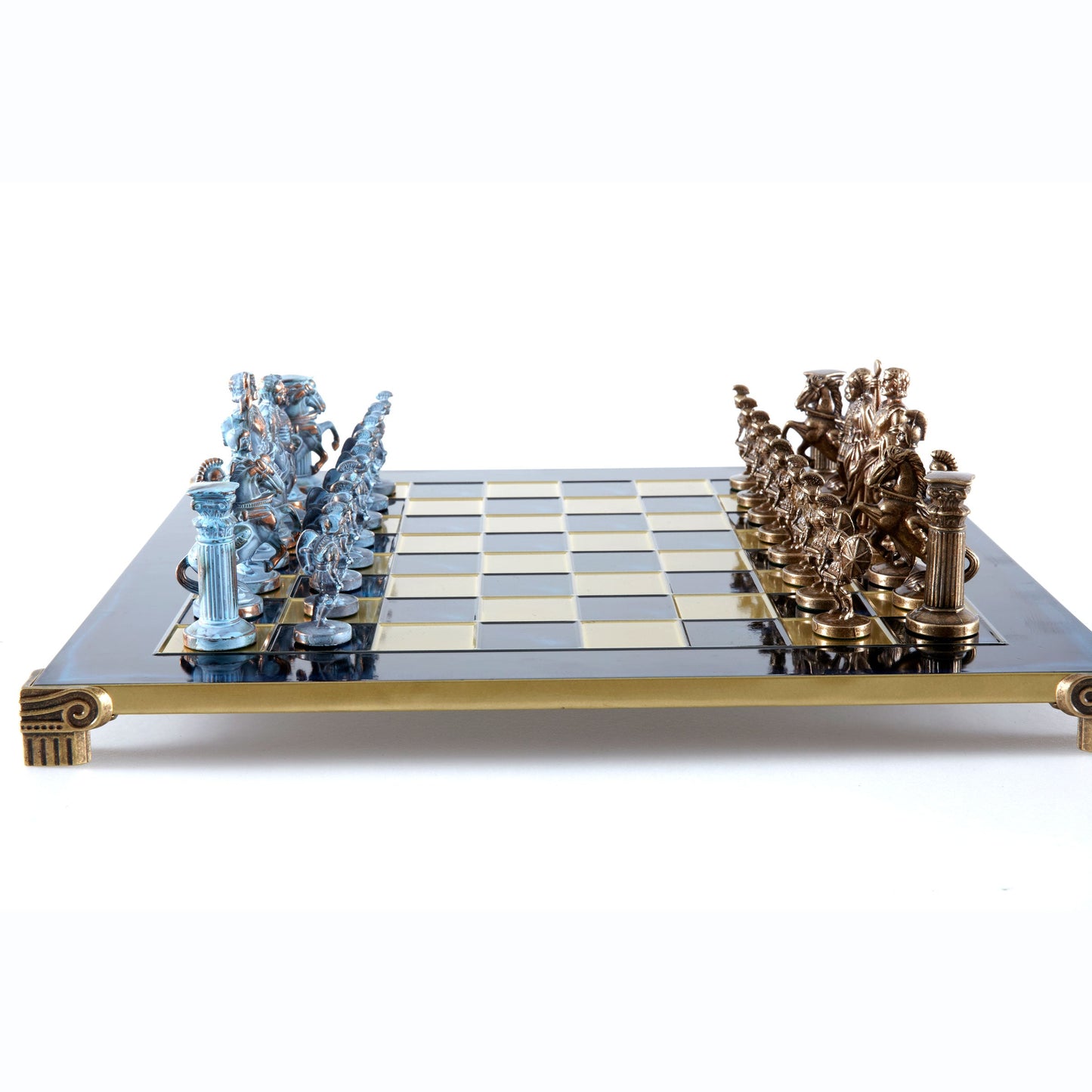 GREEK ROMAN PERIOD CHESS SET with blue/brown chessmen and bronze chessboard 44 x 44cm (Large) - Premium Chess from MANOPOULOS Chess & Backgammon - Just €275! Shop now at MANOPOULOS Chess & Backgammon