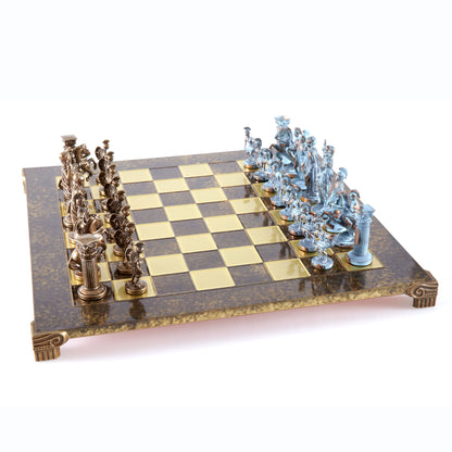 GREEK ROMAN PERIOD CHESS SET with blue/brown chessmen and bronze chessboard 44 x 44cm (Large) - Premium Chess from MANOPOULOS Chess & Backgammon - Just €275! Shop now at MANOPOULOS Chess & Backgammon