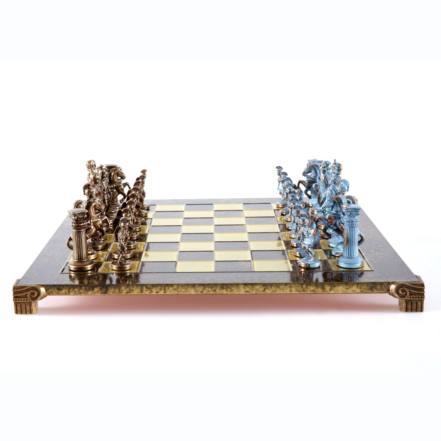 GREEK ROMAN PERIOD CHESS SET with blue/brown chessmen and bronze chessboard 44 x 44cm (Large) - Premium Chess from MANOPOULOS Chess & Backgammon - Just €275! Shop now at MANOPOULOS Chess & Backgammon