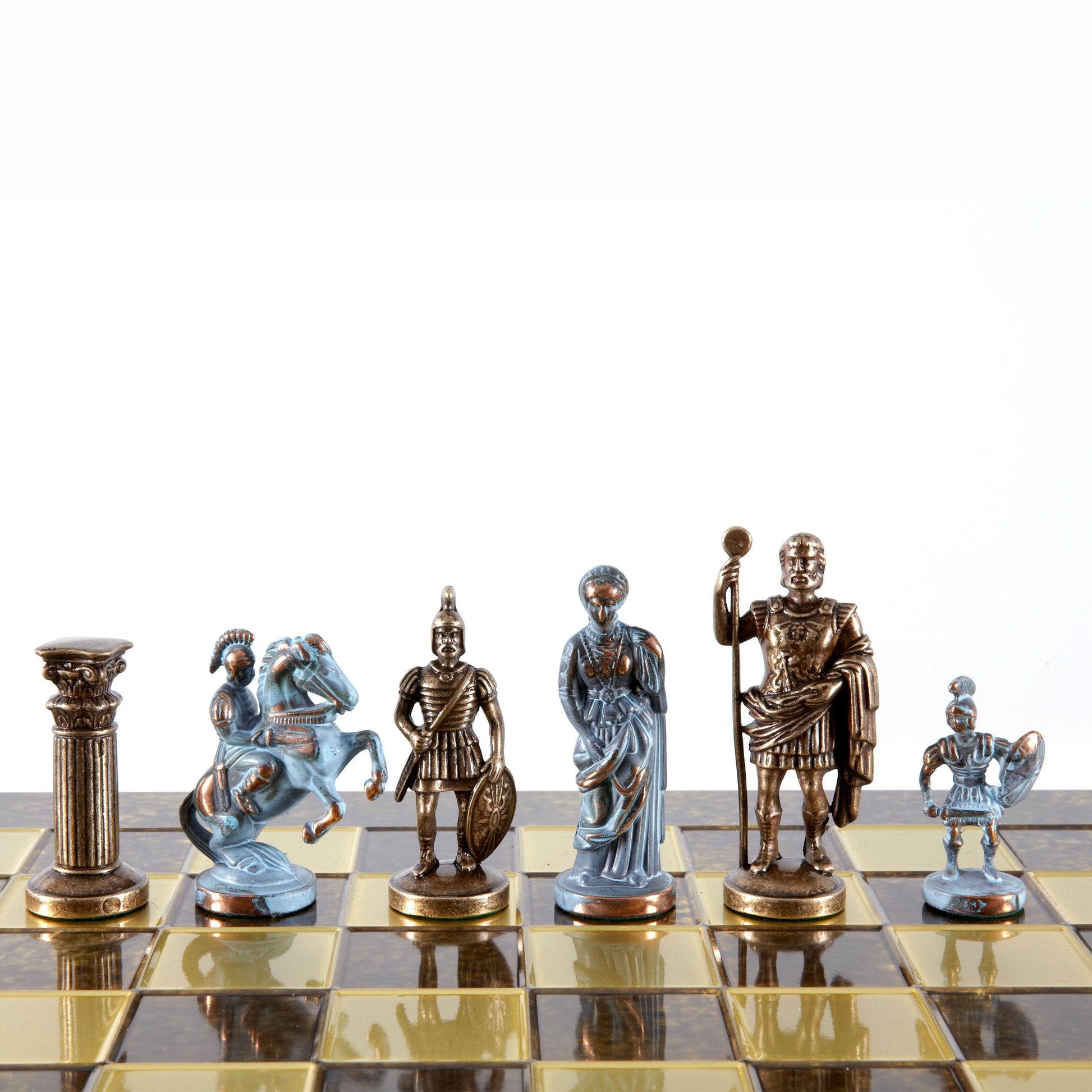 GREEK ROMAN PERIOD CHESS SET with blue/brown chessmen and bronze chessboard 44 x 44cm (Large) - Premium Chess from MANOPOULOS Chess & Backgammon - Just €275! Shop now at MANOPOULOS Chess & Backgammon