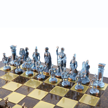 GREEK ROMAN PERIOD CHESS SET with blue/brown chessmen and bronze chessboard 44 x 44cm (Large) - Premium Chess from MANOPOULOS Chess & Backgammon - Just €275! Shop now at MANOPOULOS Chess & Backgammon