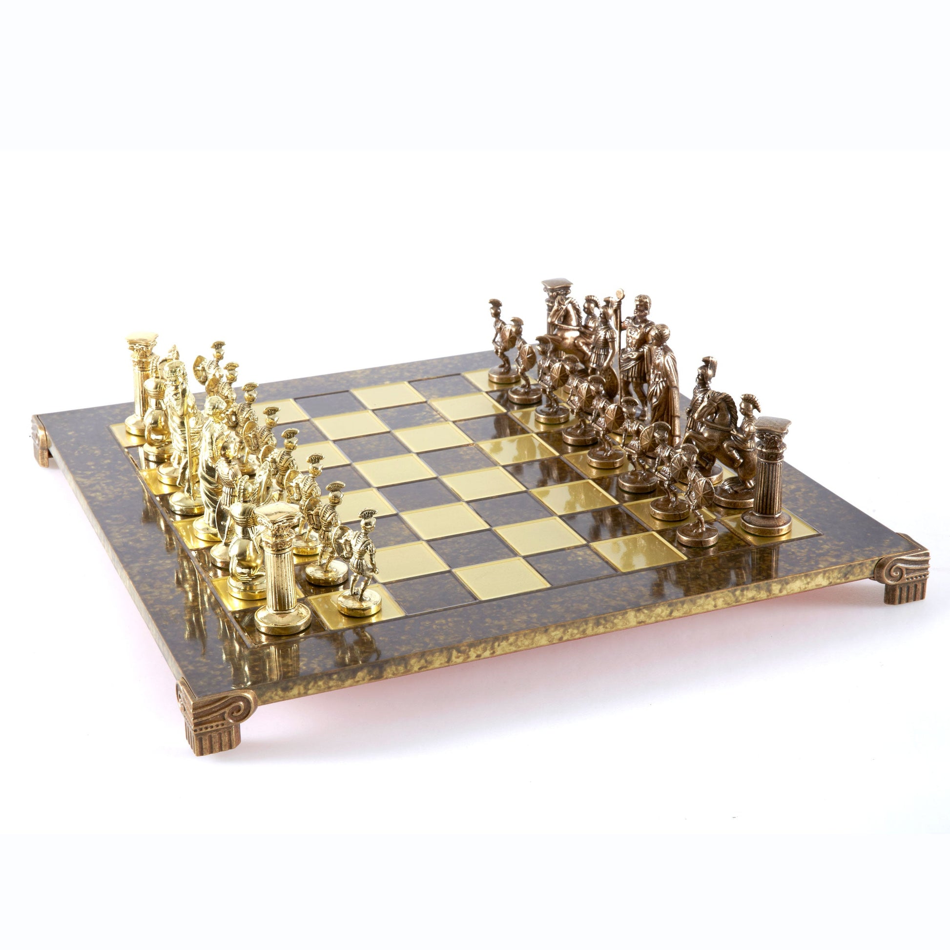 GREEK ROMAN PERIOD CHESS SET with gold/brown chessmen and bronze chessboard 44 x 44cm (Large) - Premium Chess from MANOPOULOS Chess & Backgammon - Just €275! Shop now at MANOPOULOS Chess & Backgammon