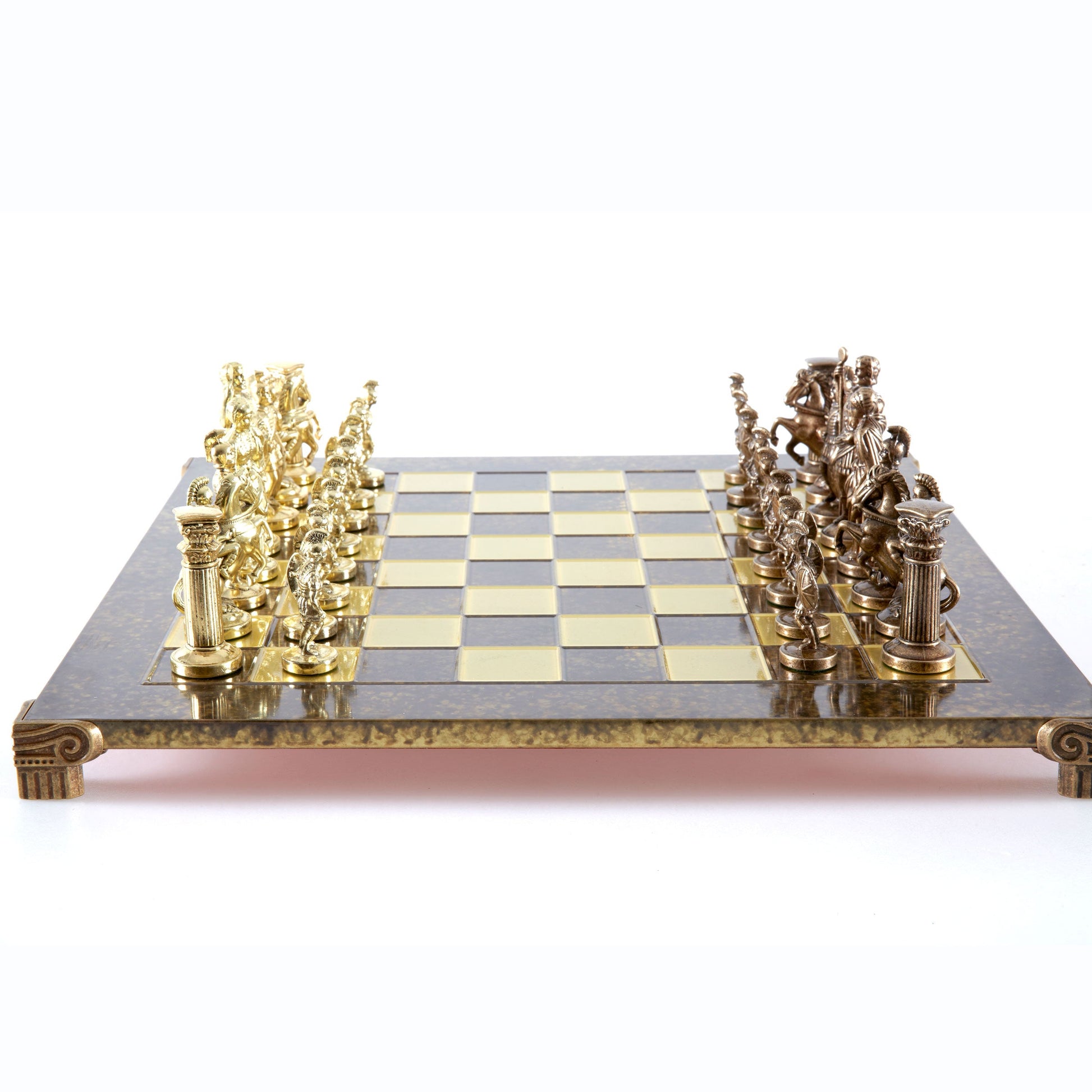 GREEK ROMAN PERIOD CHESS SET with gold/brown chessmen and bronze chessboard 44 x 44cm (Large) - Premium Chess from MANOPOULOS Chess & Backgammon - Just €275! Shop now at MANOPOULOS Chess & Backgammon