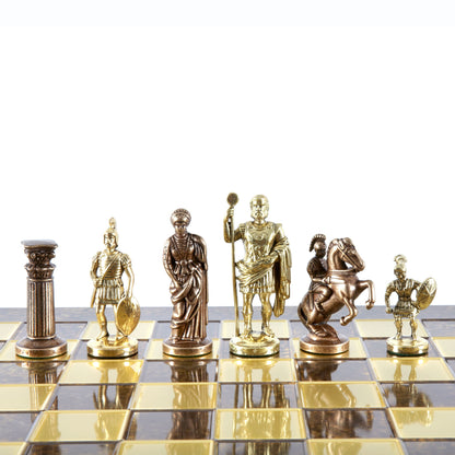 GREEK ROMAN PERIOD CHESS SET with gold/brown chessmen and bronze chessboard 44 x 44cm (Large) - Premium Chess from MANOPOULOS Chess & Backgammon - Just €275! Shop now at MANOPOULOS Chess & Backgammon