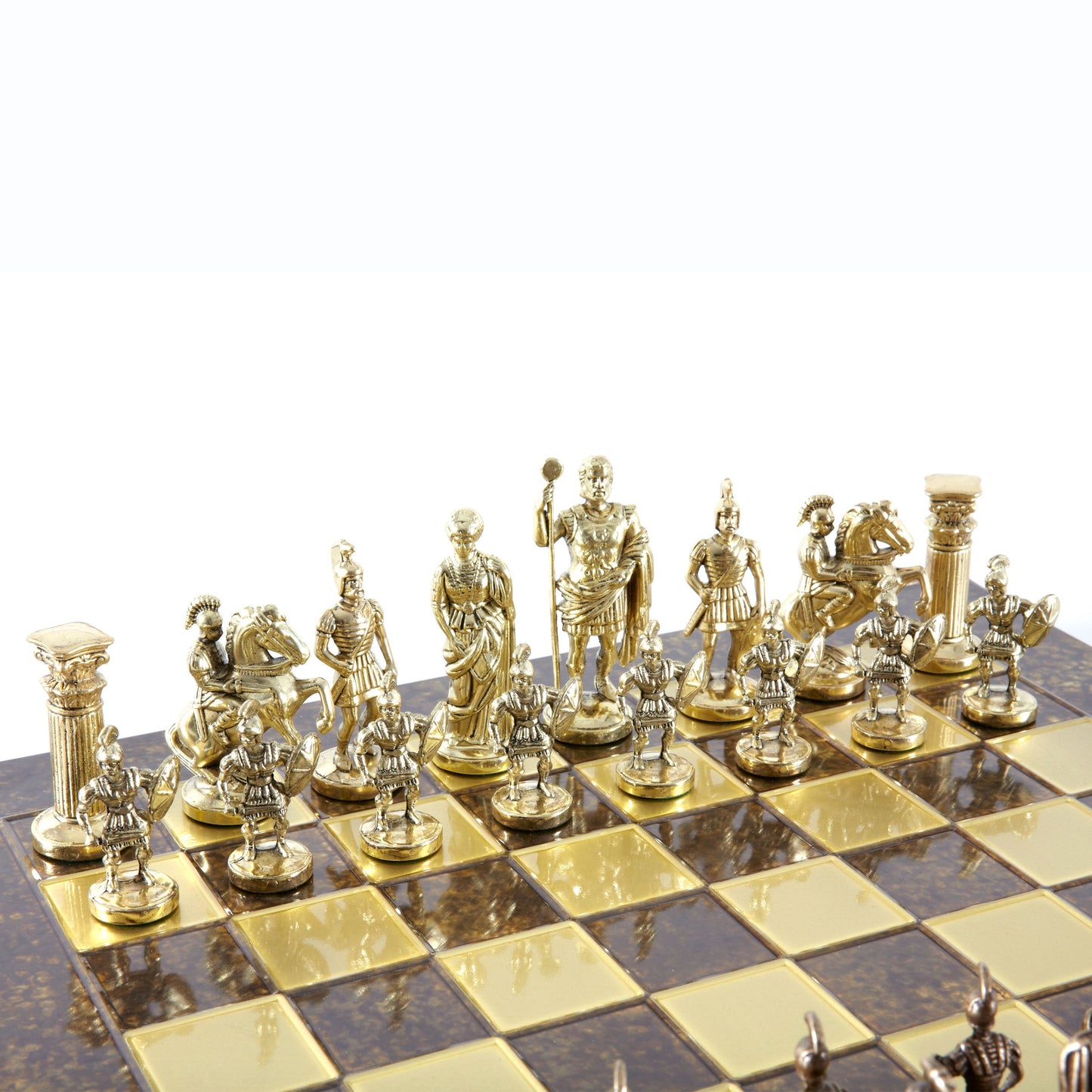 GREEK ROMAN PERIOD CHESS SET with gold/brown chessmen and bronze chessboard 44 x 44cm (Large) - Premium Chess from MANOPOULOS Chess & Backgammon - Just €275! Shop now at MANOPOULOS Chess & Backgammon