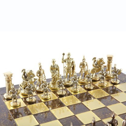 GREEK ROMAN PERIOD CHESS SET with gold/brown chessmen and bronze chessboard 44 x 44cm (Large) - Premium Chess from MANOPOULOS Chess & Backgammon - Just €275! Shop now at MANOPOULOS Chess & Backgammon