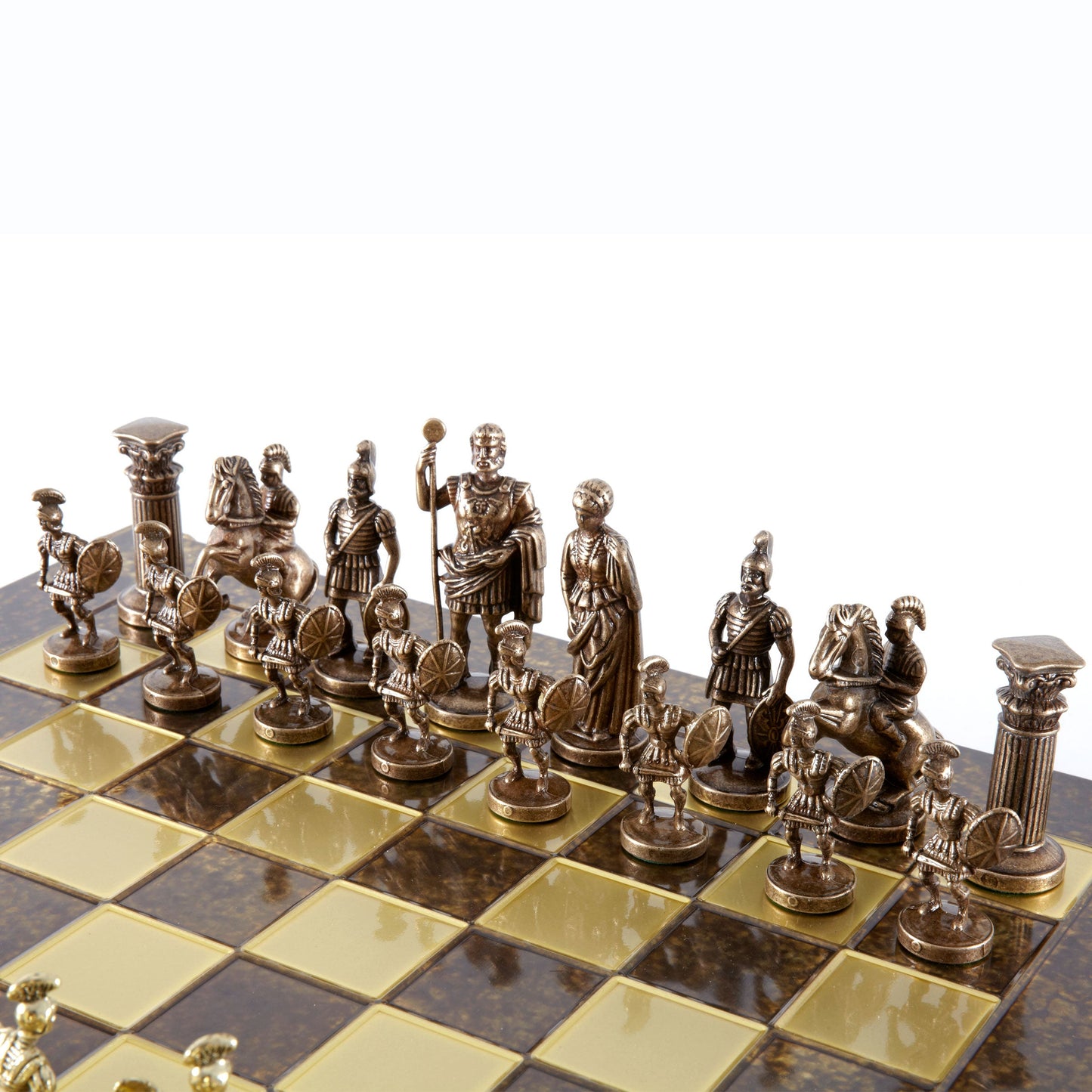 GREEK ROMAN PERIOD CHESS SET with gold/brown chessmen and bronze chessboard 44 x 44cm (Large) - Premium Chess from MANOPOULOS Chess & Backgammon - Just €275! Shop now at MANOPOULOS Chess & Backgammon