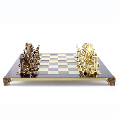 GREEK ROMAN PERIOD CHESS SET with gold/brown chessmen and bronze chessboard 44 x 44cm (Large) - Premium Chess from MANOPOULOS Chess & Backgammon - Just €275! Shop now at MANOPOULOS Chess & Backgammon