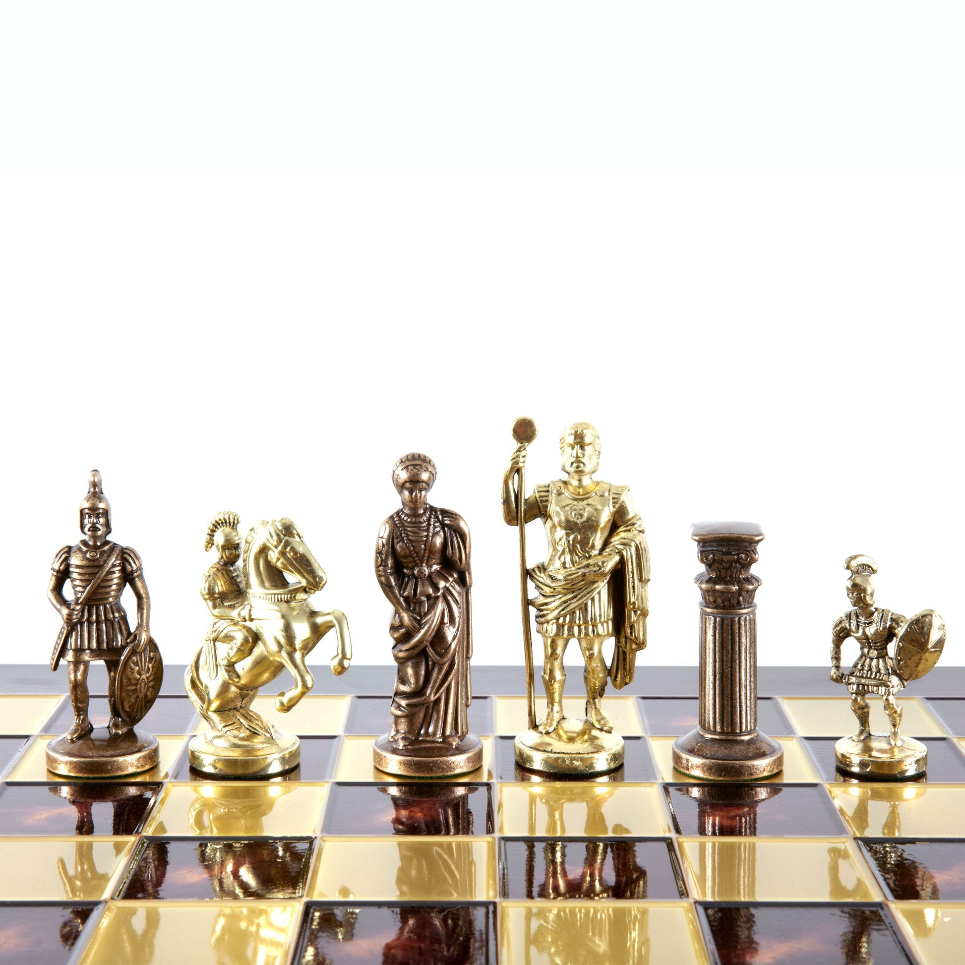 GREEK ROMAN PERIOD CHESS SET with gold/brown chessmen and bronze chessboard 44 x 44cm (Large) - Premium Chess from MANOPOULOS Chess & Backgammon - Just €275! Shop now at MANOPOULOS Chess & Backgammon