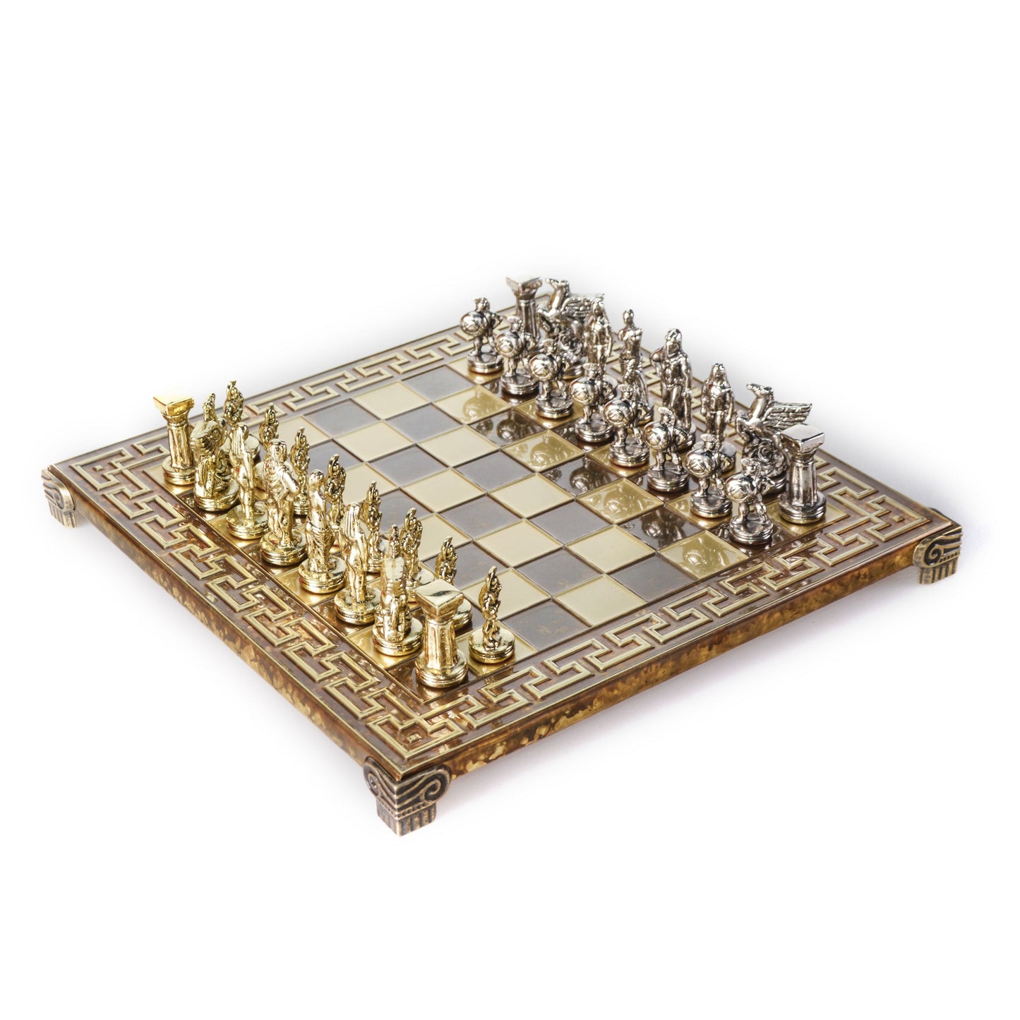 SPARTAN WARRIOR CHESS SET with gold/silver chessmen and bronze chessboard 28 x 28cm (Small) - Premium Chess from MANOPOULOS Chess & Backgammon - Just €168! Shop now at MANOPOULOS Chess & Backgammon